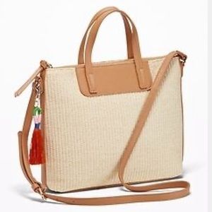 Old Navy Faux Leather and Straw Crossbody Bag